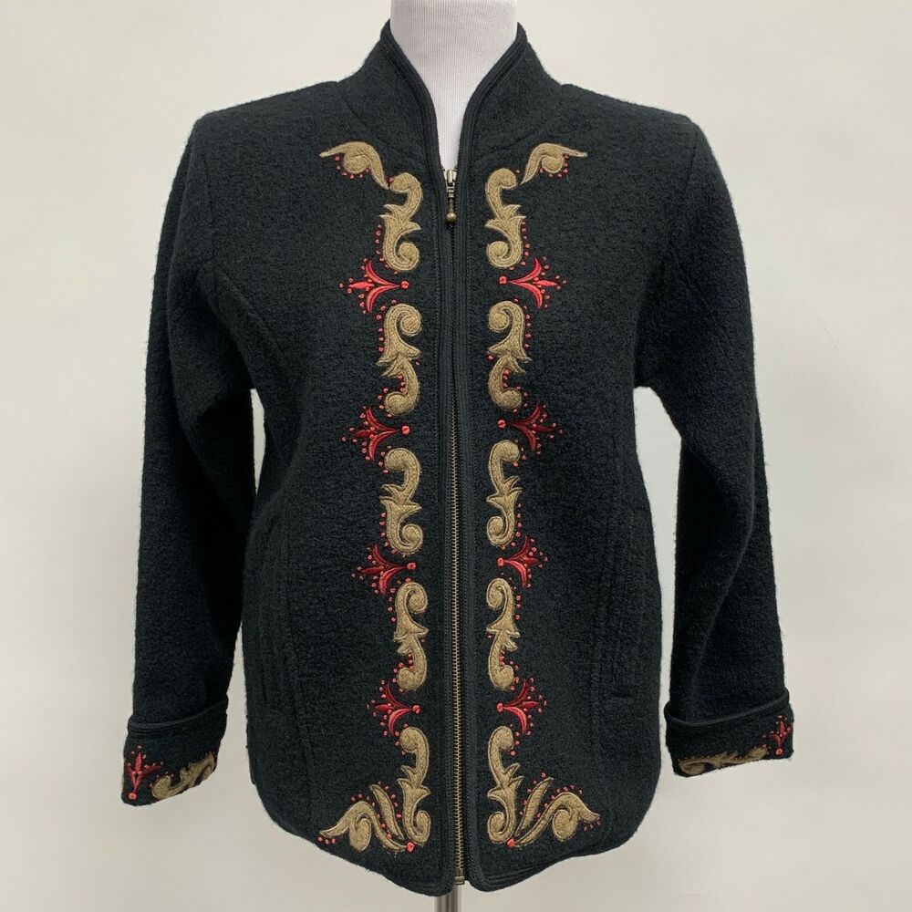 Icelandic Design Cardigan Sweater Small Black Red Beige Multicolor Wool Full Zip